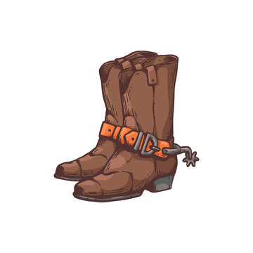 Cowboy boots or western footwear of cowpuncher vector illustration isolated.
