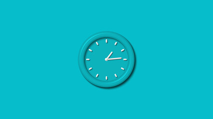 Beautiful cyan color 3d wall clock isolated on cyan background,clock icon