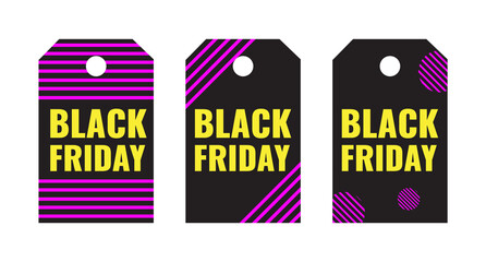 Set of Black Friday event sale tags in modern graphic style. Promotion campaign concept. Vector stock illustration.