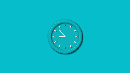 New cyan color 3d wall clock isolated on cyan background,3d wall clock