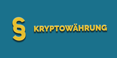 Kryptowährung in gelber Schrift auf blauem Hintergrund