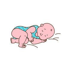 Cute sleeping newborn child character, sketch vector illustration isolated.