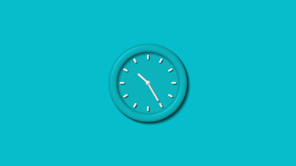 New cyan color 3d wall clock isolated on cyan background,3d wall clock