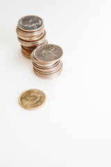 pile of coins on white background