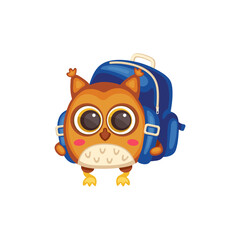 Cute owl with backpack - cartoon baby bird wearing school student bag
