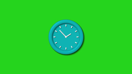 Cyan color 3d wall clock icon on green background,3d wall clock