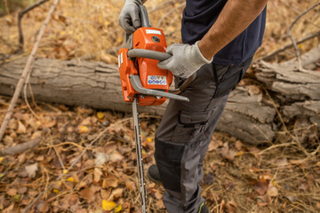 lumberjack with chainsaw in forest