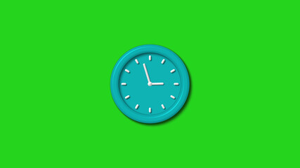 Cyan color 3d wall clock icon on green background,3d wall clock isolated