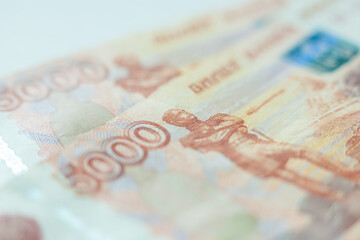 Russian 5000 rubles banknote closeup macro, Russia rouble money close up