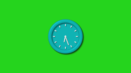 Cyan color 12 hours 3d wall clock isolated on green background,wall clock