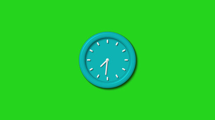 Cyan color 12 hours 3d wall clock isolated on green background,wall clock
