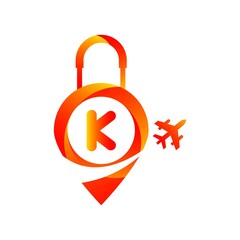 Letter k Air Travel Logo Design Template.Travel time.Vector illustration.Flight plane. Vector illustration.