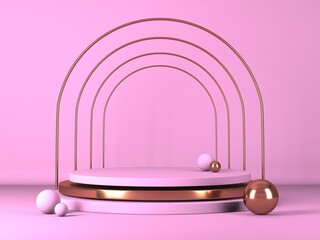 Empty showcase for cosmetic product presentation. Minimal scene