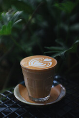 Hot Coffee Latte Green Natural Background