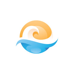 Wave Curl Sea Beach and Sun Circle Logo Icon