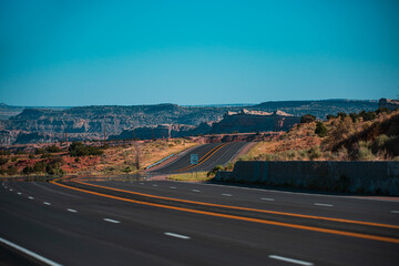 Panoramic picture of a scenic road, USA. Highway in America.