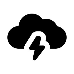 
Thunderstorm, solid icon of lightning bolt with cloud vector design 
