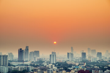Obraz premium Aerial view of the modern buildings and skyscrapers of Bangkok City.