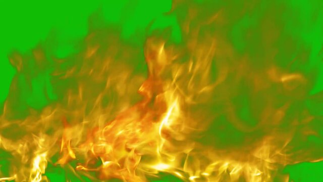 Burning fire. Bonfire. Closeup of flames burning slow motion effect green screen background footage motion graphics, or as a background or overlay 4K