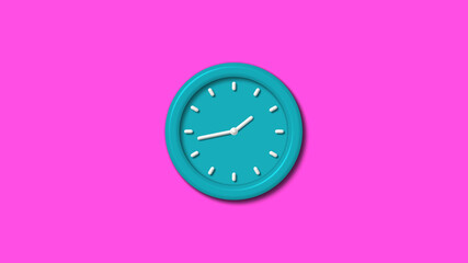 Amazing cyan color 3d wall clock isolated on pink background