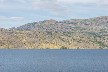 Okanagan lake view at summer time with blue sky british columbia canada