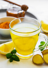Energy tonic drink with turmeric, ginger, lemon and honey