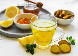 Energy tonic drink with turmeric, ginger, lemon and honey