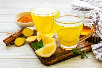 Energy tonic drink with turmeric, ginger, lemon and honey