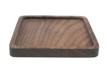 Dark brown natural wooden tray board isolated on white background