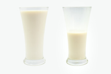 Two glass of fresh milk drink isolated on white background. Milkshake cut out.