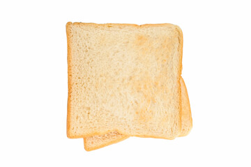 Above view of slice toast bread isolated on white background. Top view of baked bun.