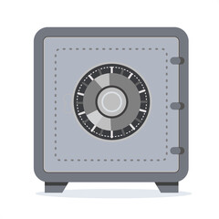Bank safe box. Closed safe isolated on a white background. Security cash savings and money protection concept. Vector flat illustration.