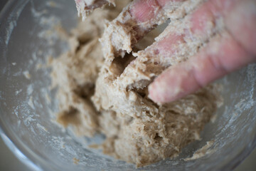 mixing water and whole wheat flour together