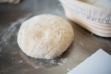 Rye bread dough and rustic banneton