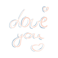 Inscription love you painted with watercolors. vector illustration on white background