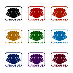 About us sign logo icon, color set