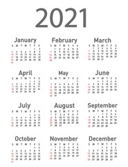 Calendar for 2021 vector illustration