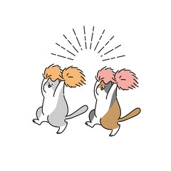 ポンポンを持って走るチアリーディングの猫