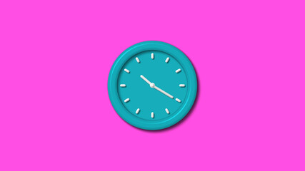 Amazing cyan color 3d wall clock isolated on pink background,clock isolated