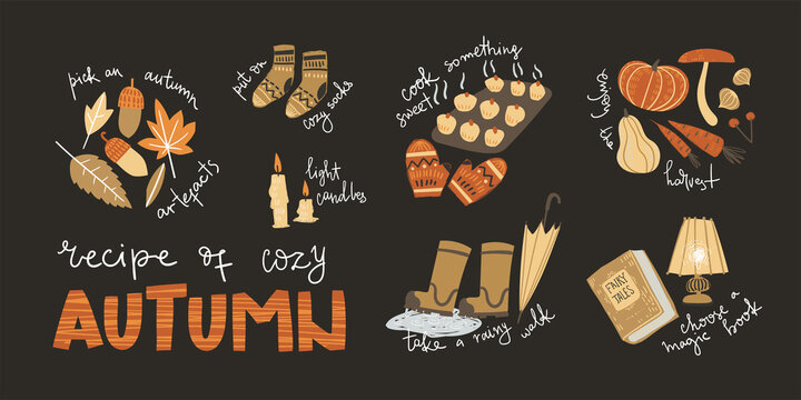 Poster with cozy autumn tips. Simple cute illustration