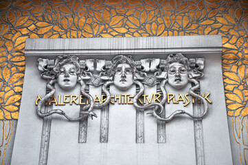 Wien, Austria - Secessionsgebäude, Vienna Secession Building, Karlsplatz. Three gorgons.