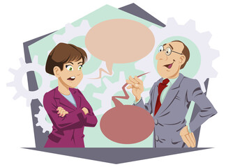 Businesswoman and businessman is talking.