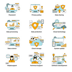 Set of data security related icons.