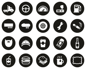 Truck Driver Icons White On Black Flat Design Circle Set Big