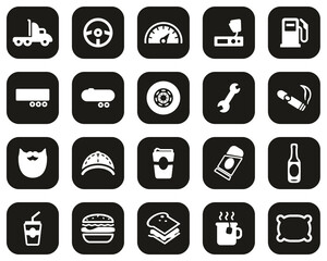 Truck Driver Icons White On Black Flat Design Set Big