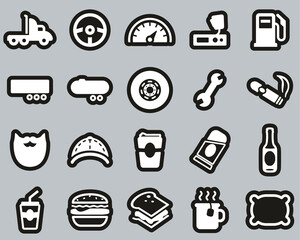 Truck Driver Icons White On Black Sticker Set Big