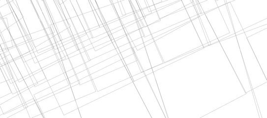 Schöne abstrakte Linien in Schwarz-Weiß-Ton vieler Quadrate und Rechteckformen auf weißem Hintergrund für modernes geometrisches Muster, cooles Banner auf Seite, Präsentation und Website