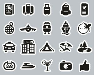 Travel Or Vacation Icons Black & White Sticker Set Big