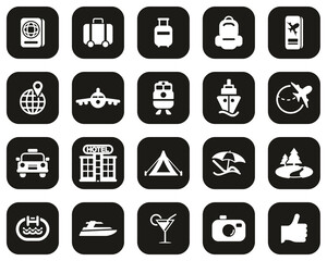 Travel Or Vacation Icons White On Black Flat Design Set Big