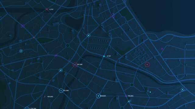 3D rendering GPS map navigator with a random counter number, different color of a destination point for transport concept, select focus shallow depth of field